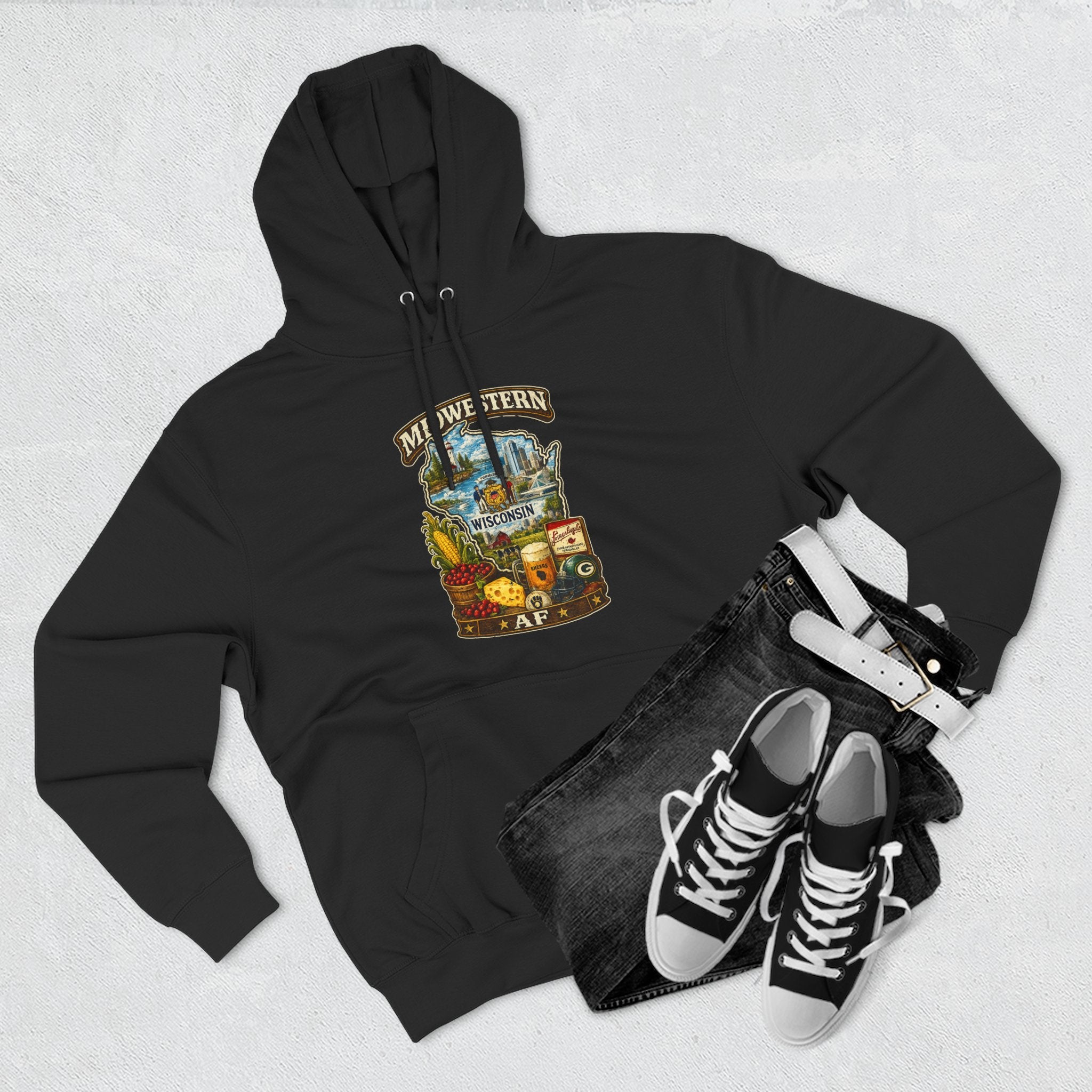 Wisconsin Midwestern AF Hoodie gift for Cheeseheads, family friendly vintage Badger State beer mug sweatshirt