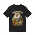 Midwestern As Fuck Illinois T-Shirt in Black – a distressed vintage design featuring the Illinois state outline overlaid with the state flag, surrounded by the Chicago skyline, the Chicago Theatre sign, The Bean, deep-dish pizza, a Chicago-style hot dog, and towering corn fields