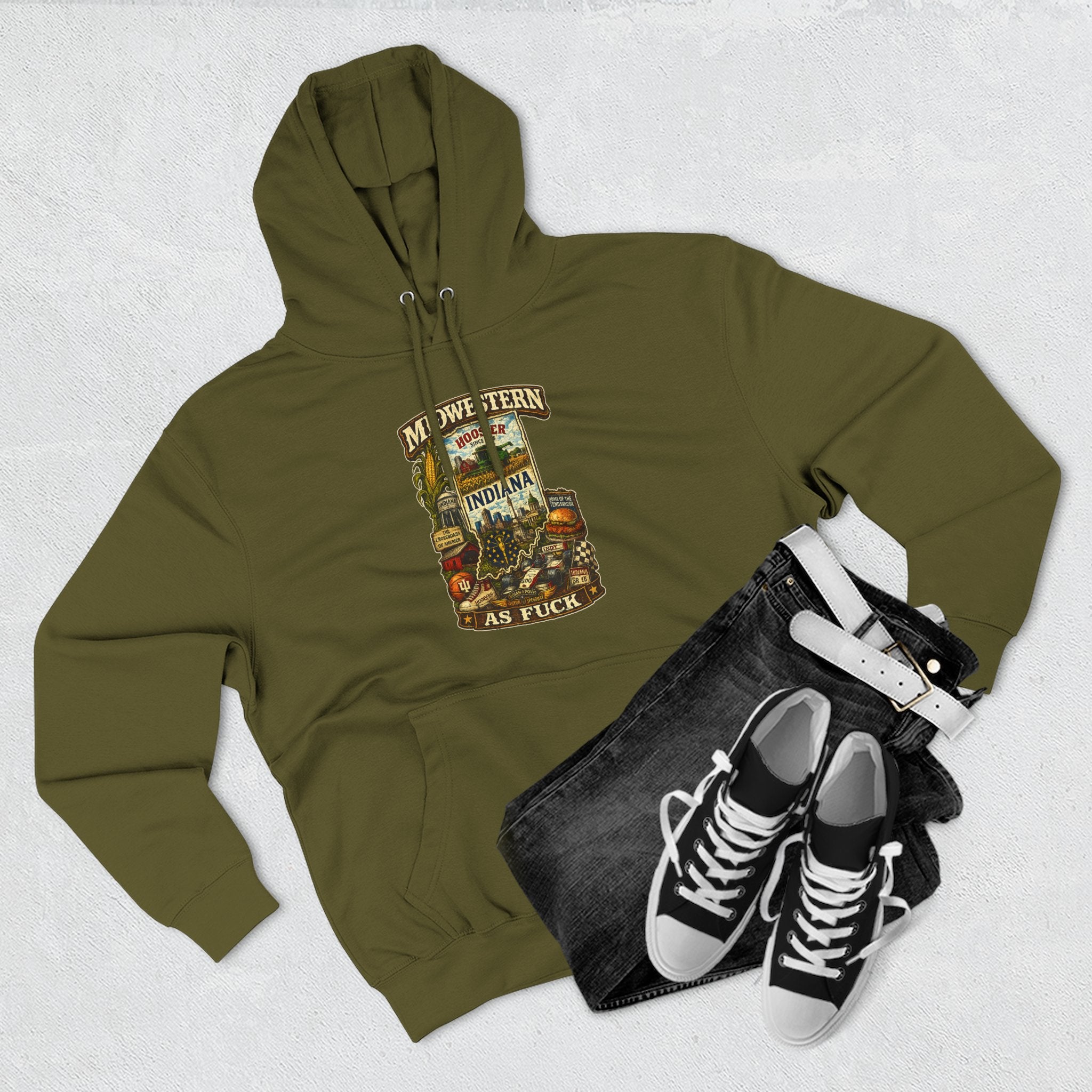 Indiana Midwestern As Fuck Hoodie ribbed cuff detail, no filter Hoosier farm life and cornfield artwork