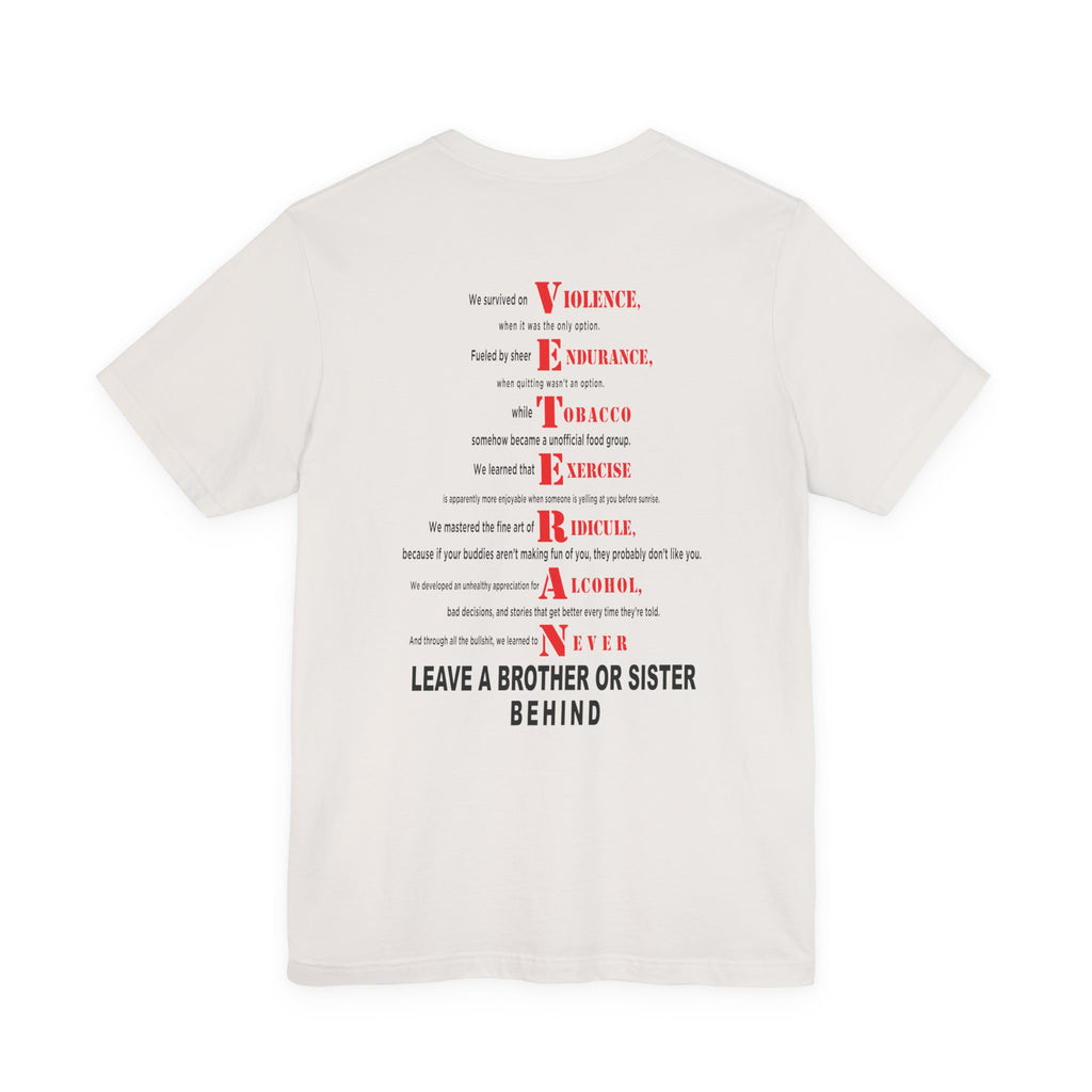 Marine Corps veteran T-shirt in Vintage White with the full VETERAN acrostic back print
