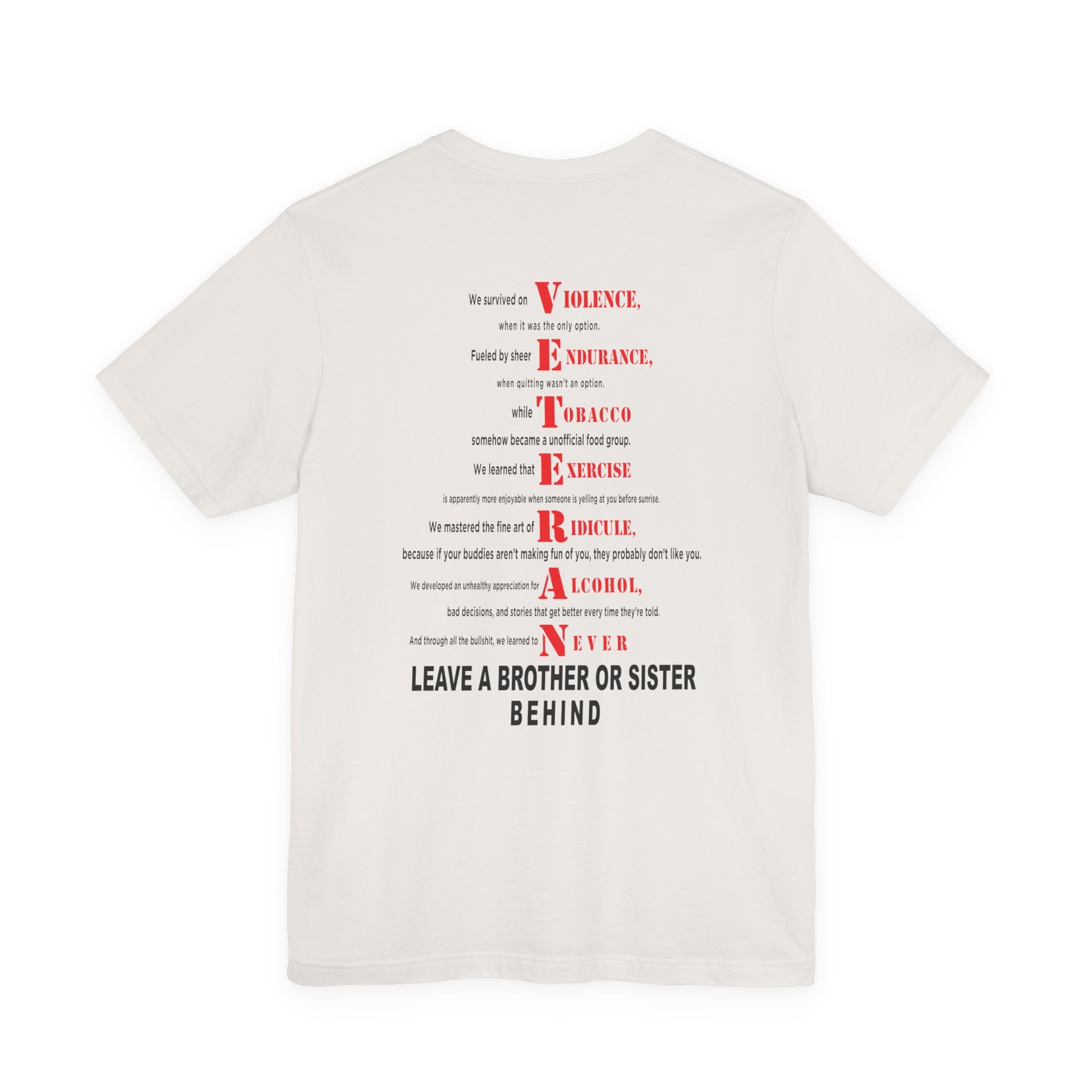 Marine Corps veteran T-shirt in Vintage White with the full VETERAN acrostic back print