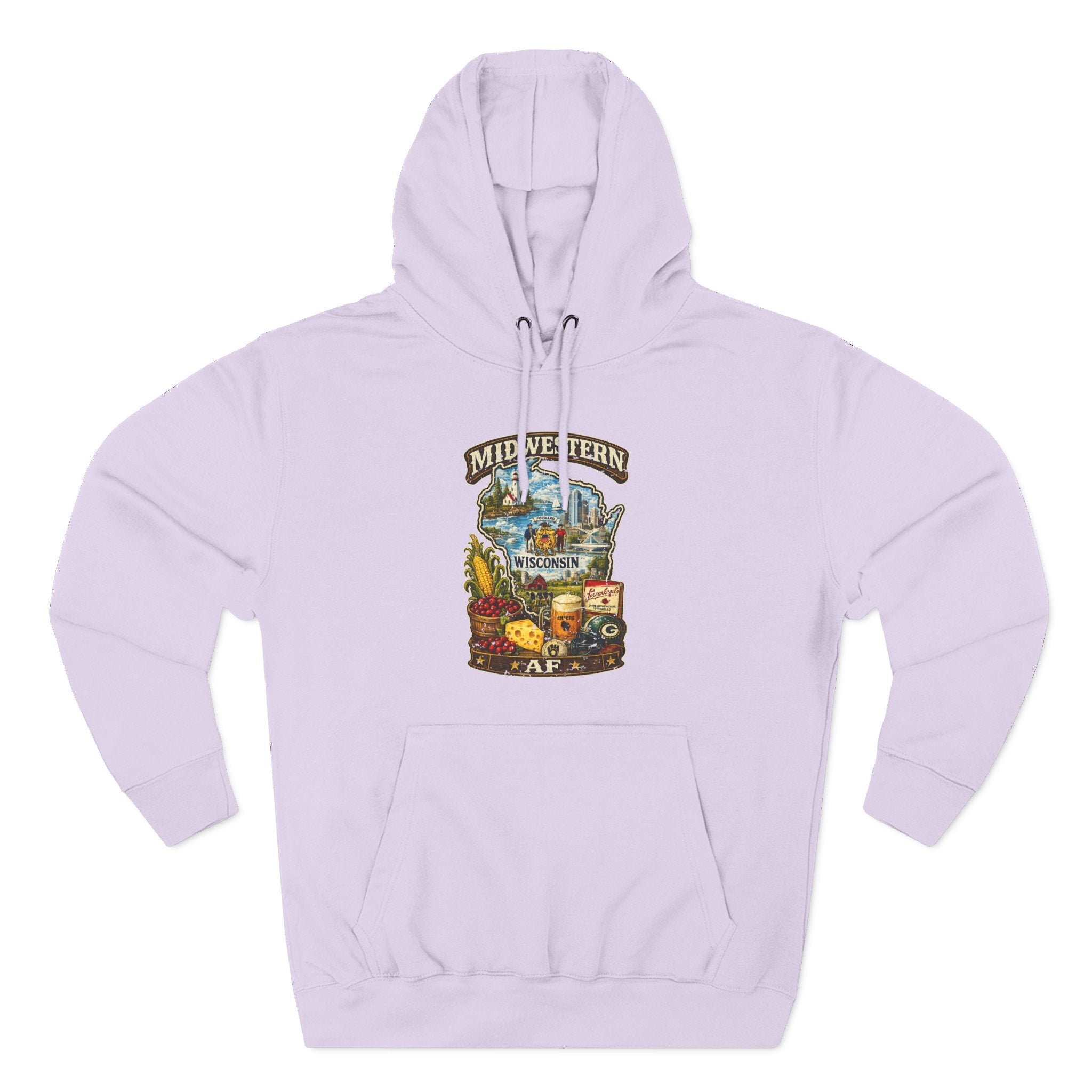Lilac Midwestern AF Wisconsin Hoodie, family friendly Cheesehead State pride pullover