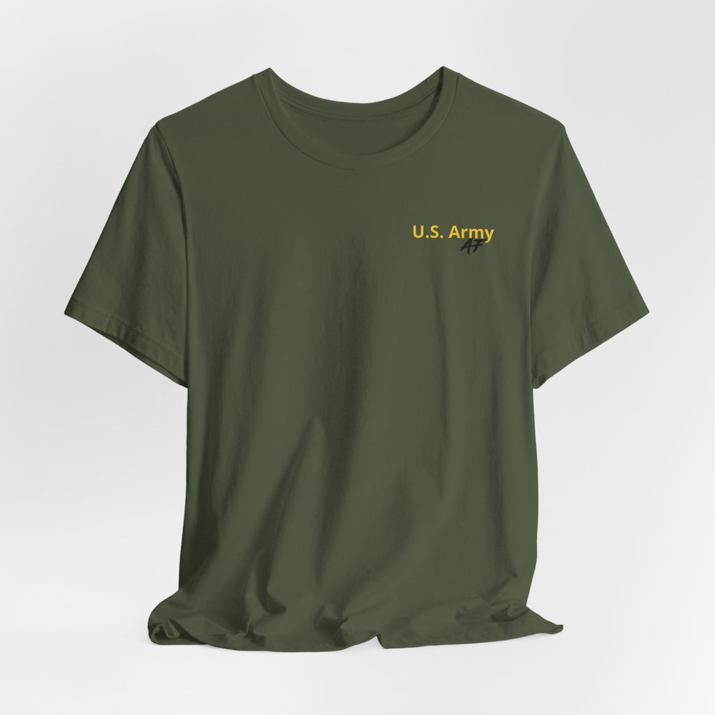 Army veteran T-shirt in Military Green shown draped with the U.S. Army chest print