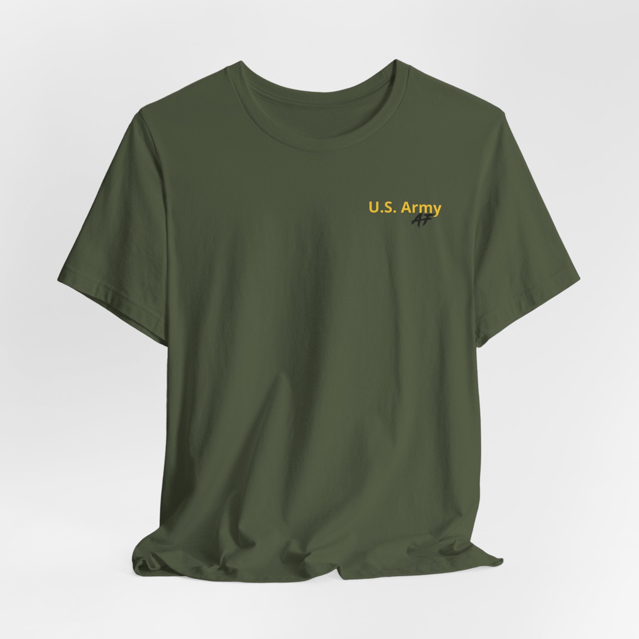 Army veteran T-shirt in Military Green shown draped with the U.S. Army chest print