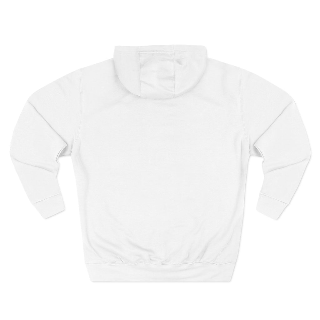 White hoodie, back view flat lay, plain back with no graphic visible.