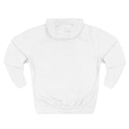 White hoodie, back view flat lay, plain back with no graphic visible.