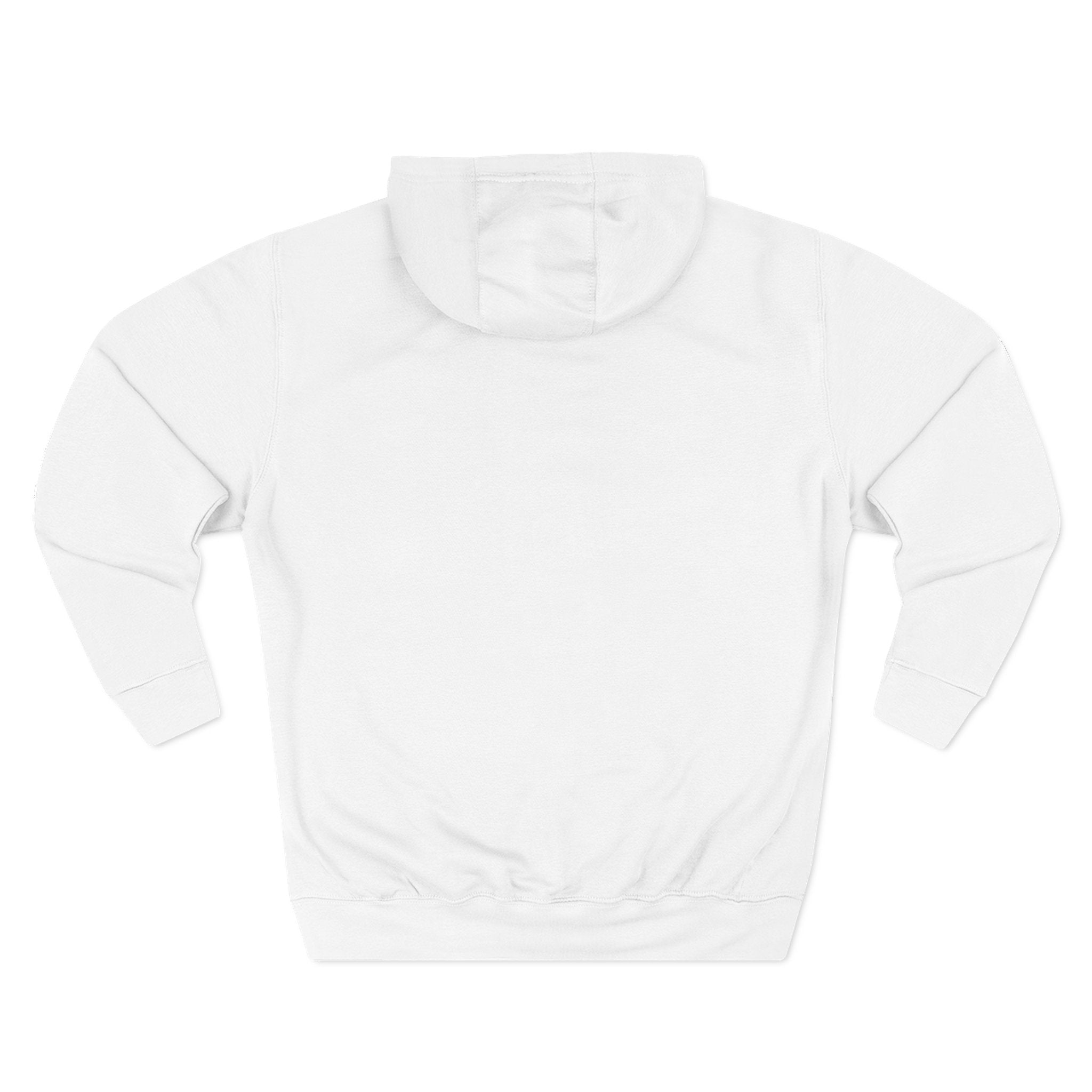 White hoodie, back view flat lay, plain back with no graphic visible.