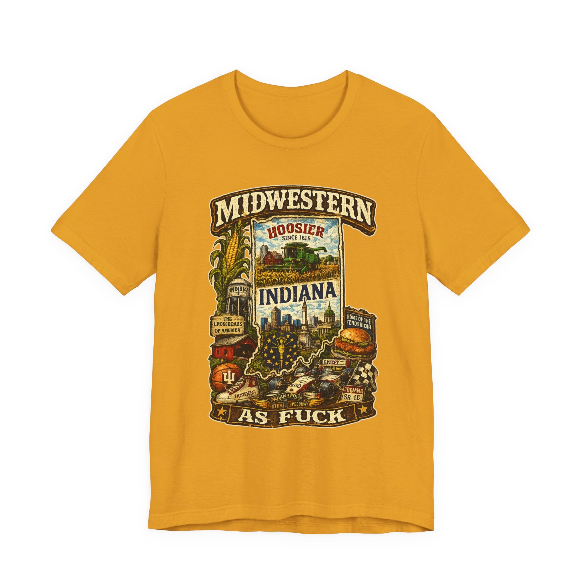 Mustard Midwestern As Fuck Indiana T-Shirt, no filter Hoosier State pride tee