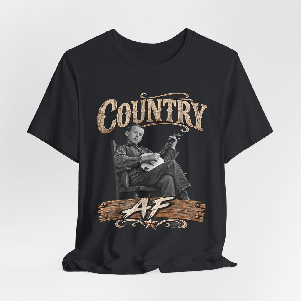 Vintage Black Country AF tee draped flat, cream COUNTRY AF lettering