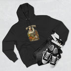 Slightly Salty Midwestern As F**K Illinois Hoodie – product photo 2 featuring a distressed vintage design featuring the Illinois state outline overlaid with the state flag, surrounded by the Chicago skyline, the Chicago Theatre sign, The Bean, deep-dish pizza, a Chicago-style hot dog, and towering corn fields