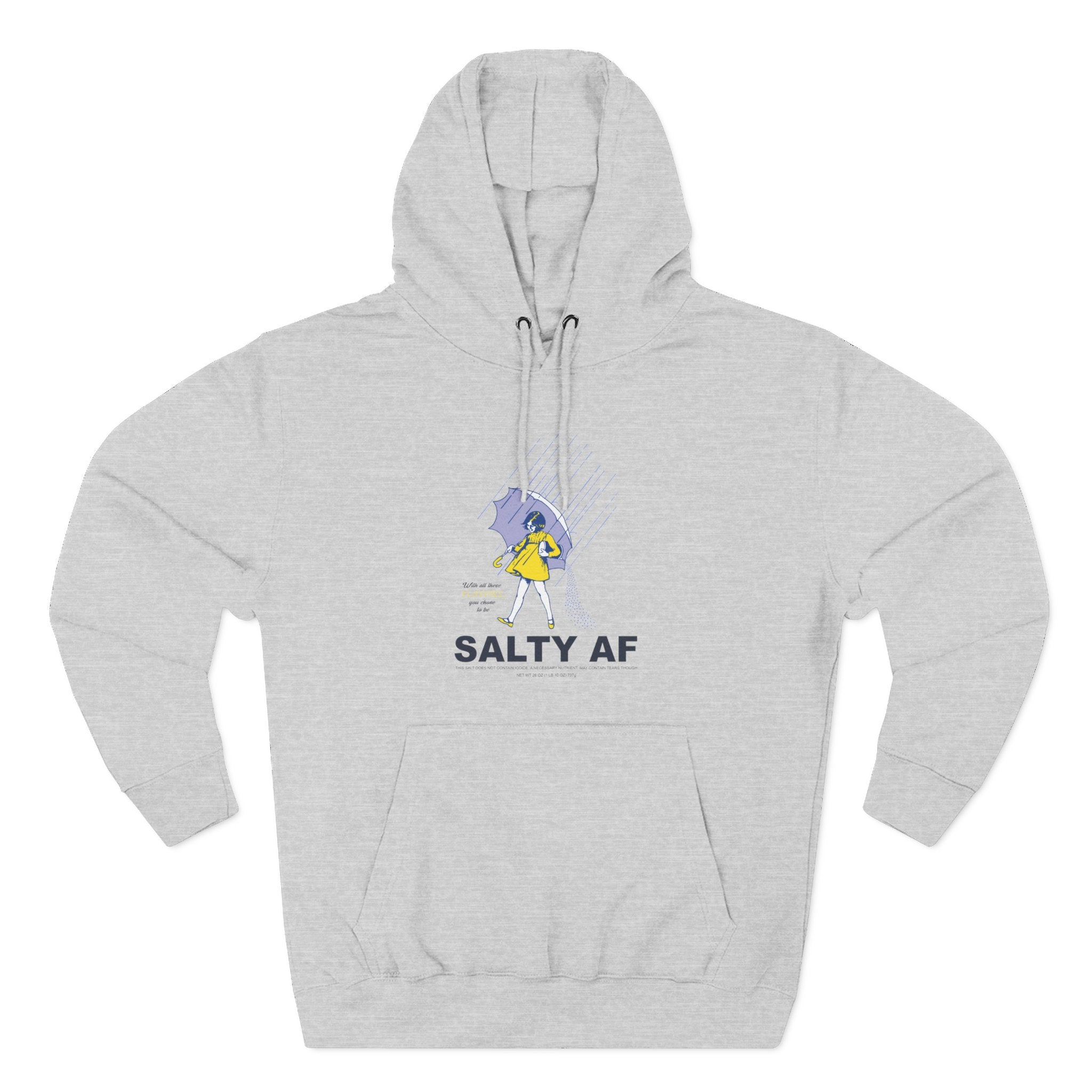 Grey Salty AF Hoodie with Morton Salt Girl umbrella graphic – Anything AF