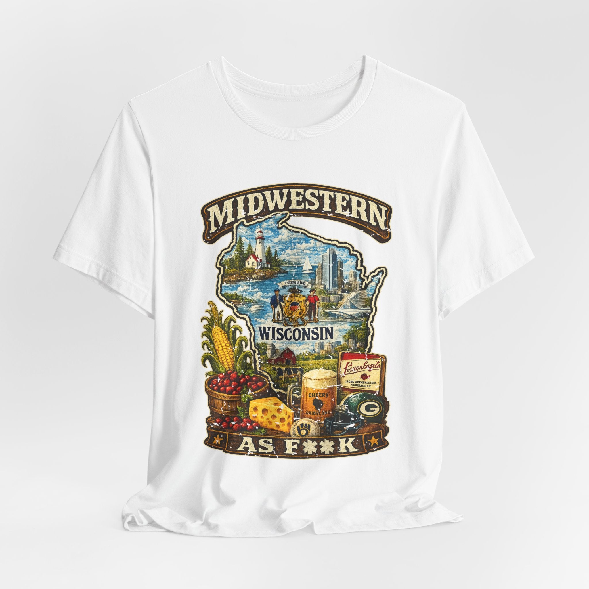Midwestern As F**K Wisconsin T-Shirt | Funny Wisconsin Pride Tee | Bella + Canvas 3001 | Slightly Salty Cheesehead State Shirt