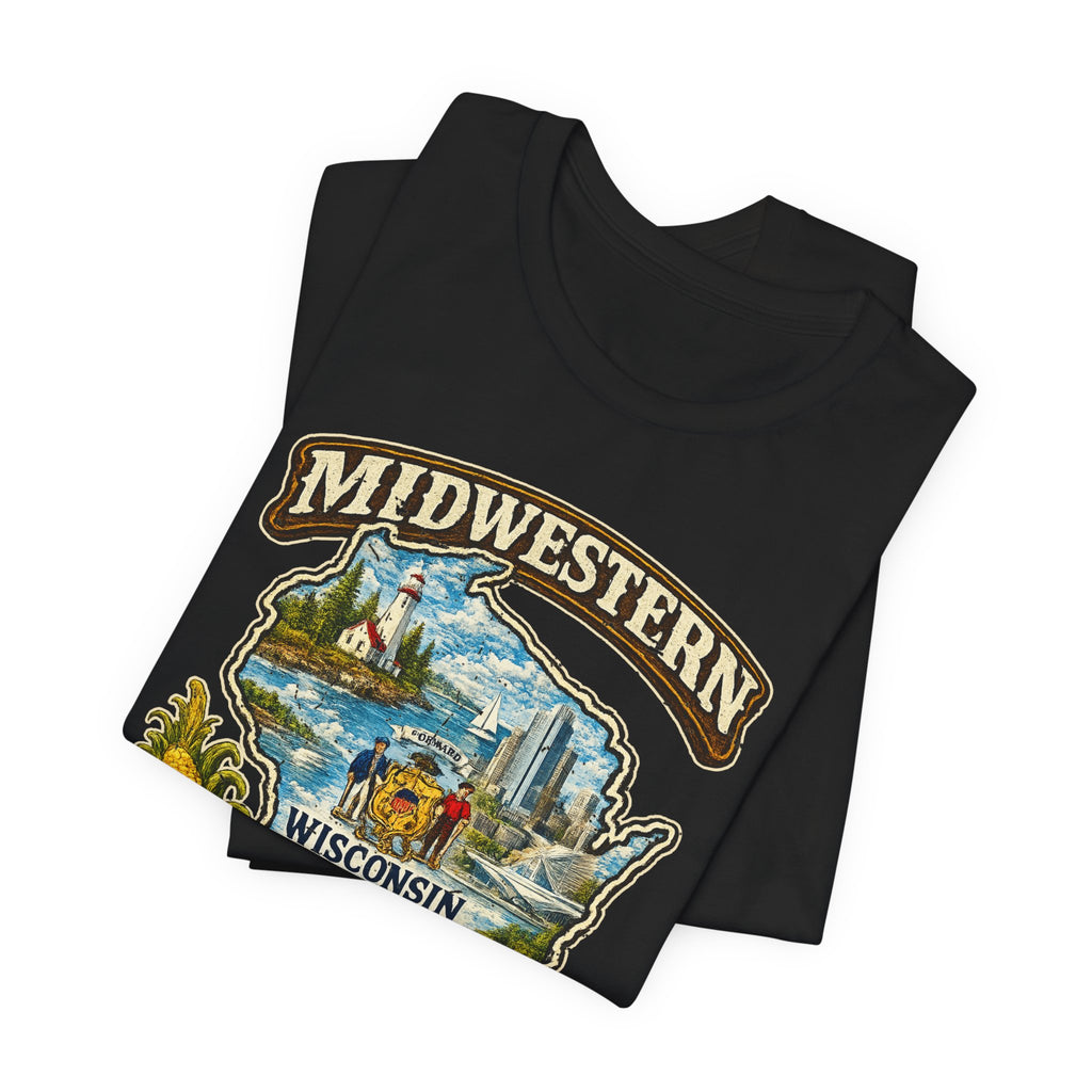 Wisconsin Midwestern As Fuck T-Shirt gift for Cheeseheads, no filter vintage Badger State beer mug tee