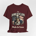 Maroon t-shirt casually draped, showing the Uncle Sam graphic and AF Made In Texas text.