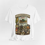 Indiana Midwestern AF T-Shirt on Bella + Canvas 3001, family friendly Indianapolis skyline and Indy 500 graphic
