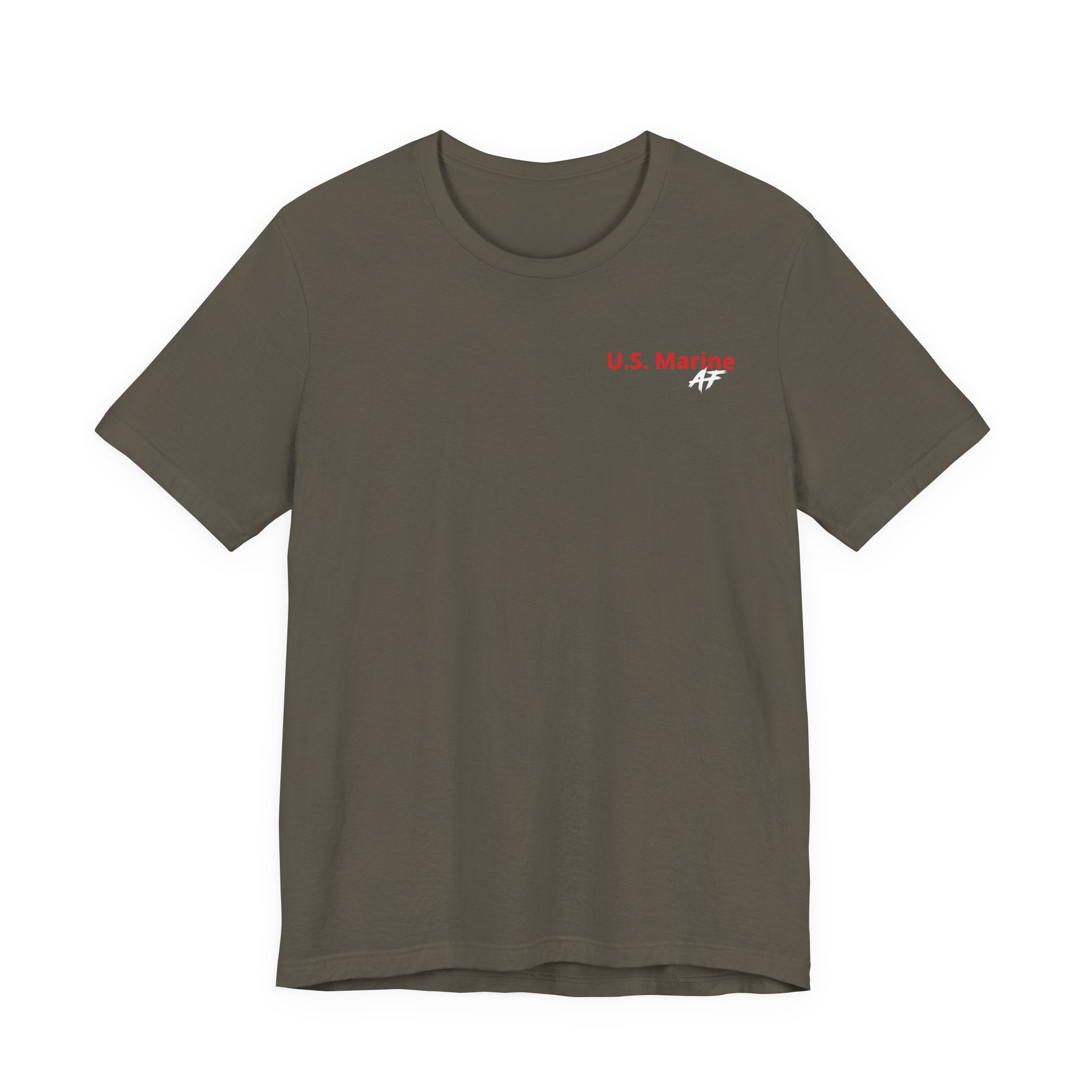 Marine Corps veteran T-shirt in Army green laid flat with the U.S. Marine AF chest print