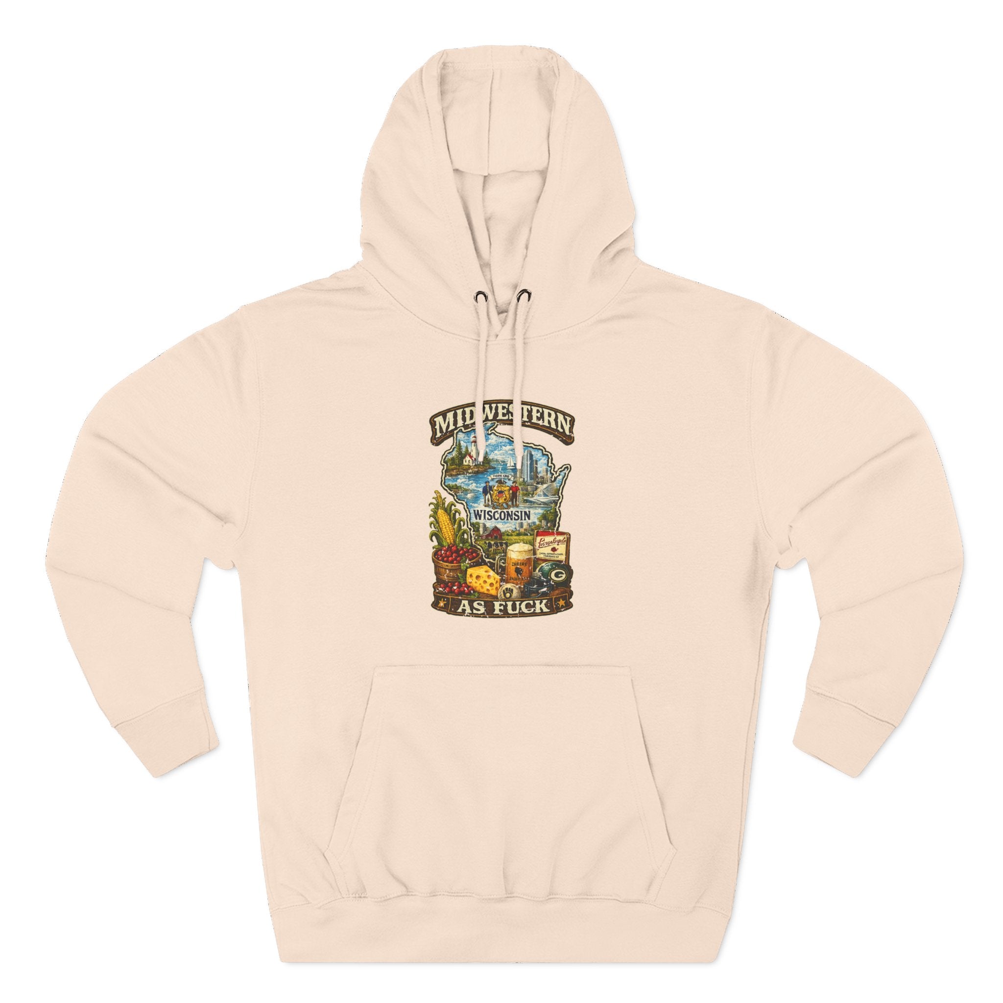 Pale Pink Midwestern As Fuck Wisconsin Hoodie, no filter Cheesehead State pride pullover