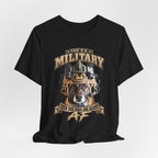 Military K-9 T-shirt in Black shown draped with the working dog front print