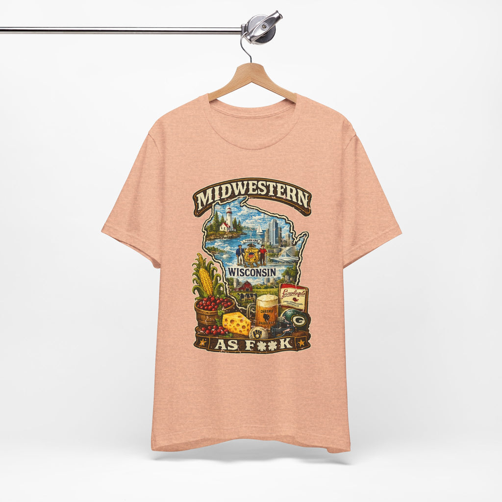 Midwestern As F**K Wisconsin T-Shirt | Funny Wisconsin Pride Tee | Bella + Canvas 3001 | Slightly Salty Cheesehead State Shirt