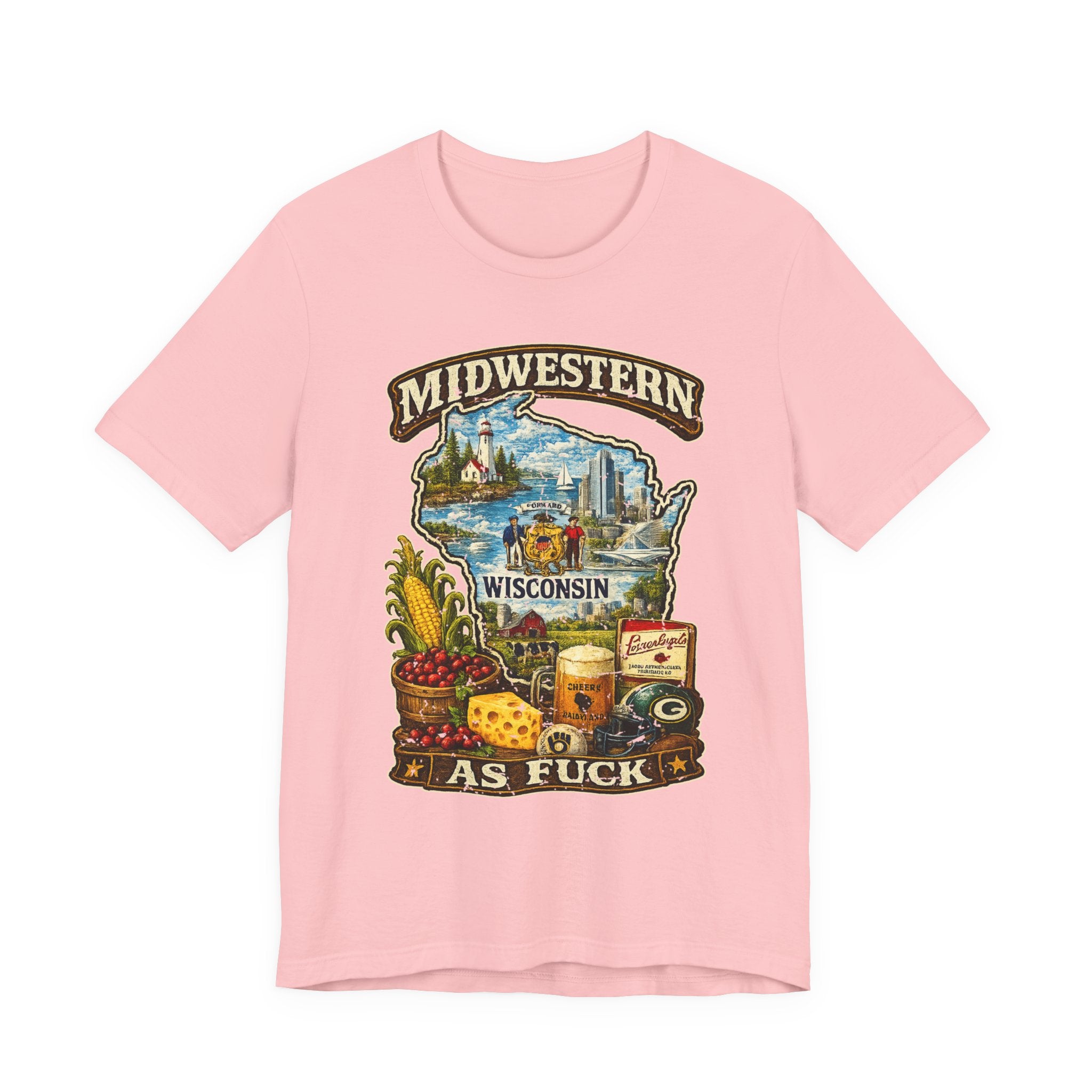 Pink Midwestern As Fuck Wisconsin T-Shirt, no filter Cheesehead State pride tee