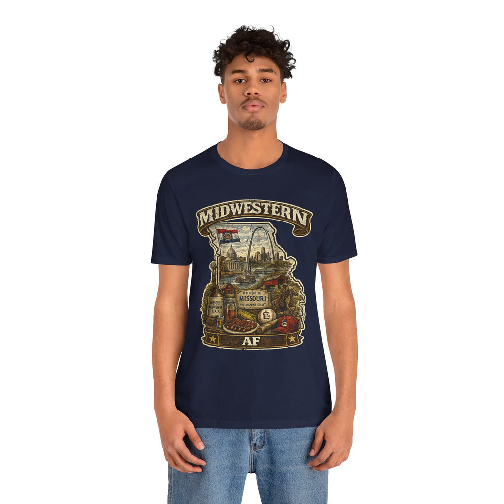 Missouri Midwestern AF T-Shirt | Show-Me State Graphic Tee | Bella + Canvas 3001 | Family Friendly Collection