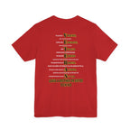 Army veteran T-shirt in Red showing the VETERAN acrostic back print in gold and white