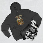 Family Friendly Midwestern AF Illinois Hoodie – product photo 4 featuring a distressed vintage design featuring the Illinois state outline overlaid with the state flag, surrounded by the Chicago skyline, the Chicago Theatre sign, The Bean, deep-dish pizza, a Chicago-style hot dog, and towering corn fields