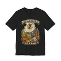 Slightly Salty Midwestern As F**K Illinois T-Shirt in Black – a distressed vintage design featuring the Illinois state outline overlaid with the state flag, surrounded by the Chicago skyline, the Chicago Theatre sign, The Bean, deep-dish pizza, a Chicago-style hot dog, and towering corn fields