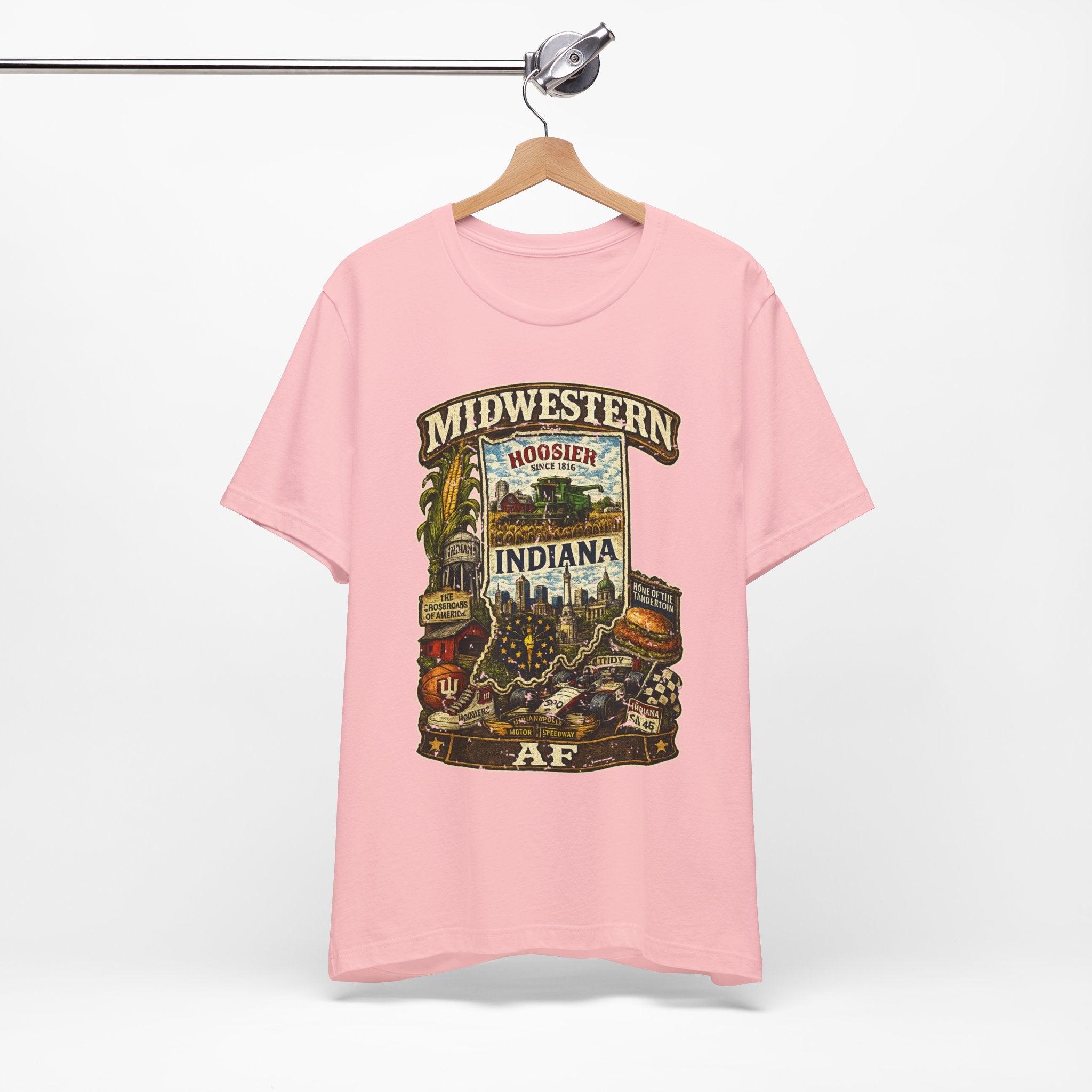 Indiana Midwestern AF T-Shirt | Hoosier State Graphic Tee | Indiana Pride Shirt | Bella + Canvas 3001 | Family Friendly Collection