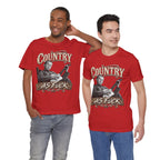 Two men side by side in Red Country As Fuck tees, front prints showing
