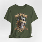 Military K-9 T-shirt in Military Green shown draped with the working dog front print
