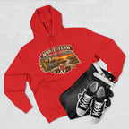 Red Nebraska hoodie flat-lay styled with dark jeans and high-top sneakers