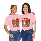 Two women modelling the Pink Feral AF tee together, both showing the feral kid front graphic