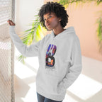 Heather grey hoodie worn by a model outdoors near a fence, showing the 'B' Brooklyn skyline graphic and 'As Fuck' text.