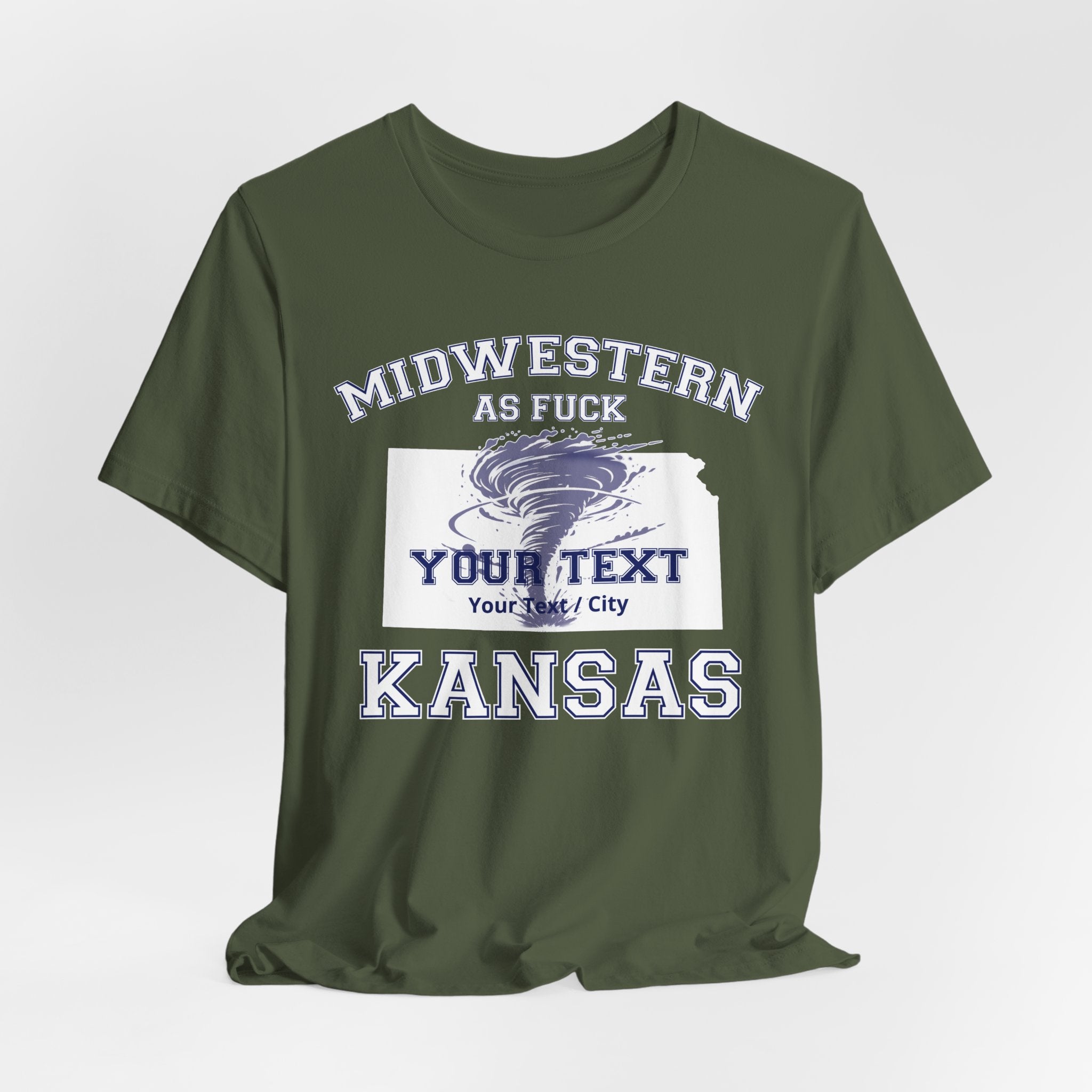 Personalized Kansas Midwestern As Fuck T-Shirt | Custom Kansas State Shirt with Your Text | No Limits Edition | Bella + Canvas Tee