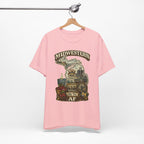 Family Friendly Midwestern AF Michigan T-Shirt – product photo 17 featuring a distressed vintage design featuring Michigan's Upper and Lower Peninsulas overlaid with the state outline, surrounded by Detroit's skyline, Woodward Avenue, the Great Lakes, and Traverse City cherries
