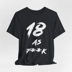 Vintage Black birthday t-shirt laid flat and rumpled, white 18 AS F**K chest graphic