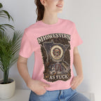 No Filter Midwestern As Fuck Minnesota T-Shirt – product photo 1 featuring the distressed state flag, pine trees, loon and walleye design