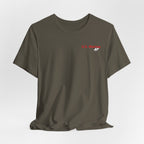 Marine Corps veteran T-shirt in Army green shown draped with the U.S. MARINE AF chest print