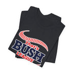 Vintage Black Bush League AF T-Shirt folded, navy and red ballpark graphic showing
