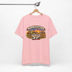 Pink Kansas AF T-shirt hanging on a wooden hanger