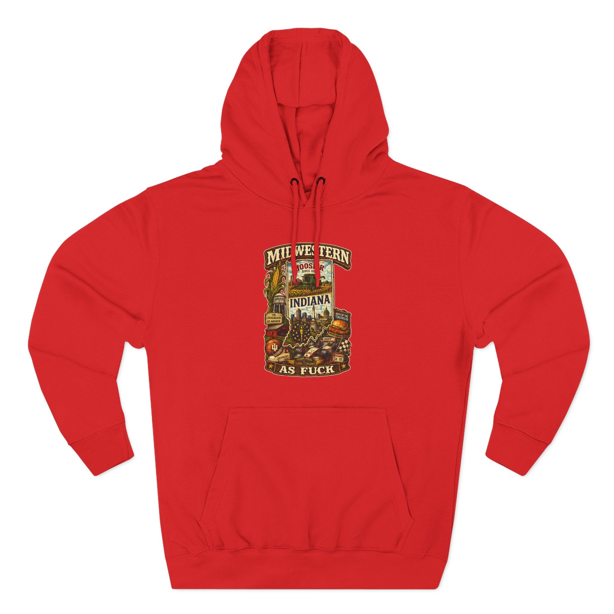 Red Midwestern As Fuck Indiana Hoodie, no filter Hoosier State pride pullover