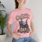 Woman beside a houseplant in the Pink Country AF tee