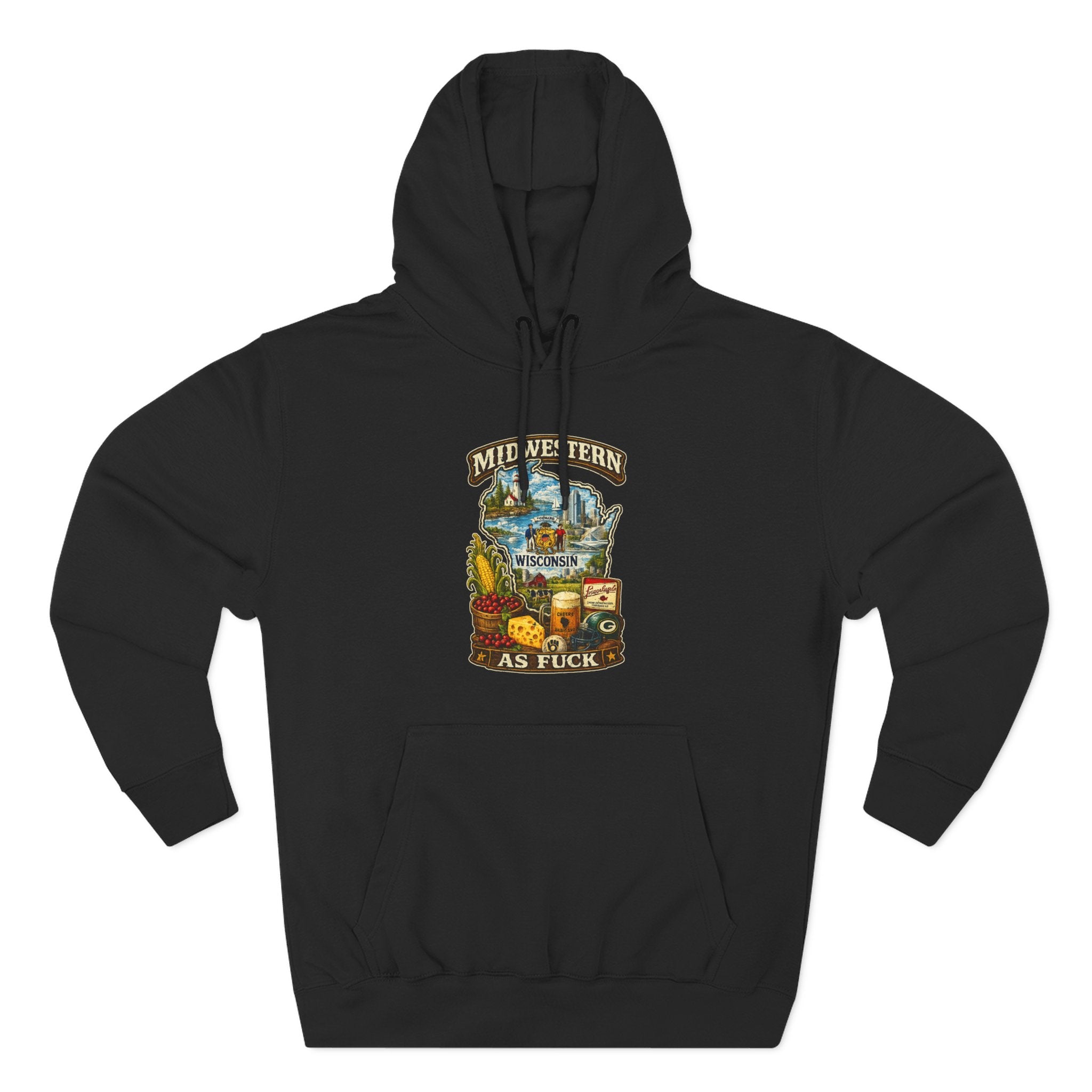 Black Midwestern As Fuck Wisconsin Hoodie, no filter Cheesehead State pride pullover