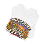 Folded white Kansas As F**K tee showing the prairie sunset artwork up close