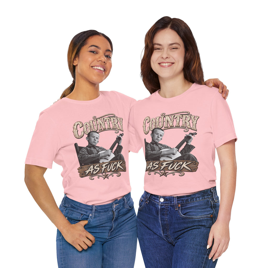 Two women arm in arm in matching Pink Country As Fuck tees