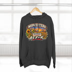 Charcoal heather Kansas As F**K hoodie on a wooden hanger, front graphic centred