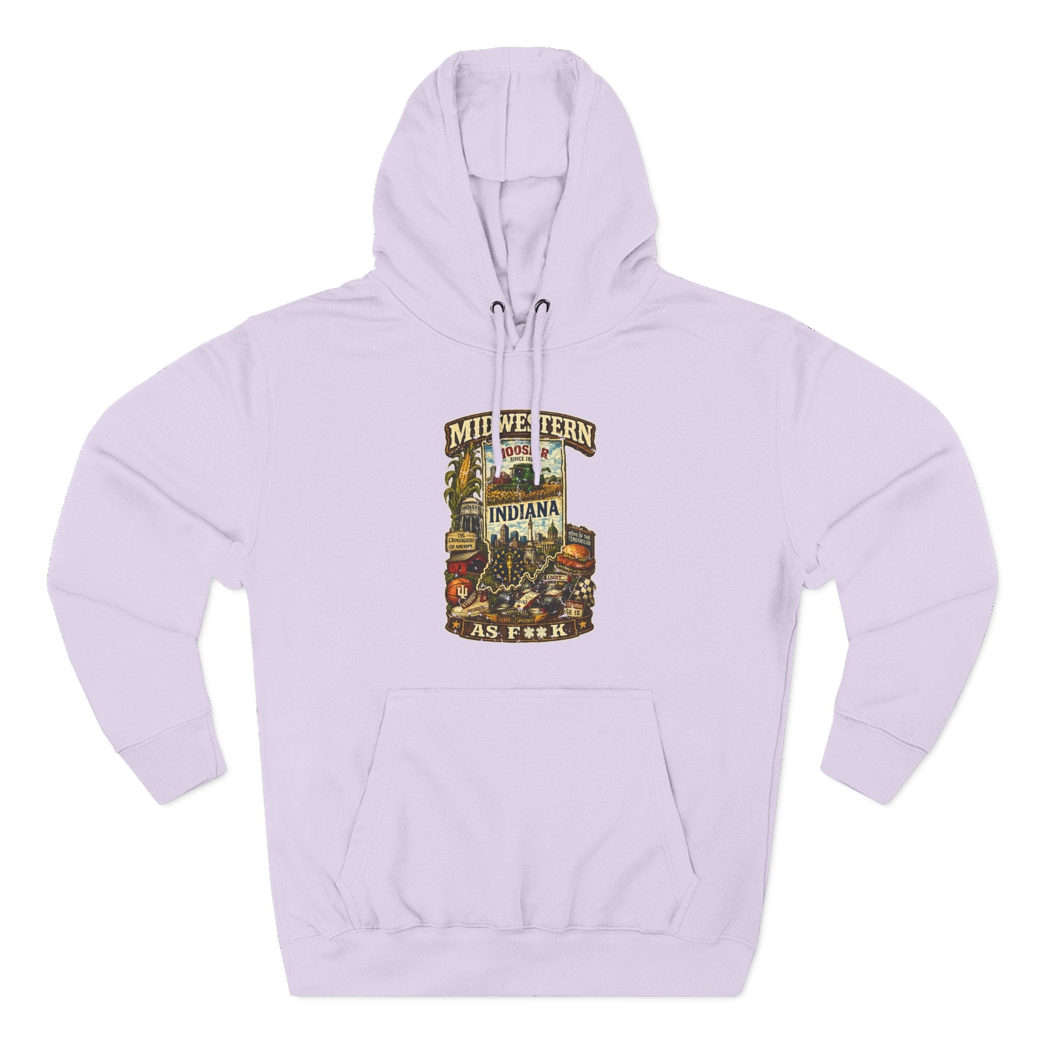 Lilac Midwestern As F**K Indiana Hoodie, slightly salty Hoosier State pride pullover