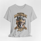 Military K-9 T-shirt in Solid Athletic Grey shown draped with the working dog front print