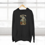 Midwestern As Fuck Michigan Hoodie – product photo 5 featuring a distressed vintage design featuring Michigan's Upper and Lower Peninsulas overlaid with the state outline, surrounded by Detroit's skyline, Woodward Avenue, the Great Lakes, and Traverse City cherries